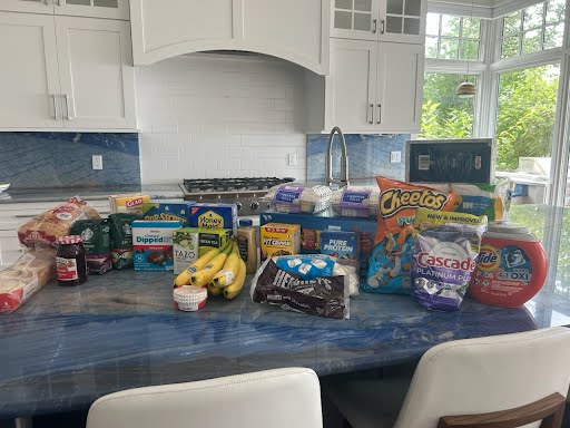 Groceries fully staged on a vacation rental countertop